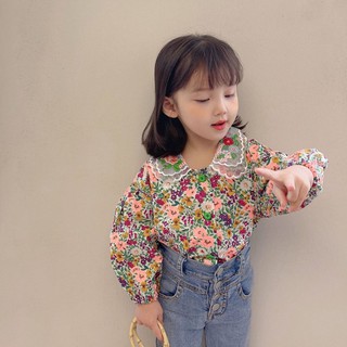 [A081] Áo sơ mi bé gái hoa cổ voan sz 80-130, áo cho bé phong cách hàn quốc