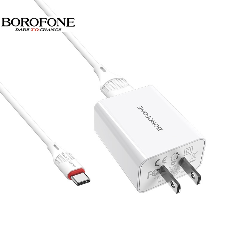 Bộ sạc nhanh 18W - QC 3.0 BOROFONE BA21 đầu Micro, Type-C dùng cho Android, cổng USB, dây cáp dài 1m - Chính hãng