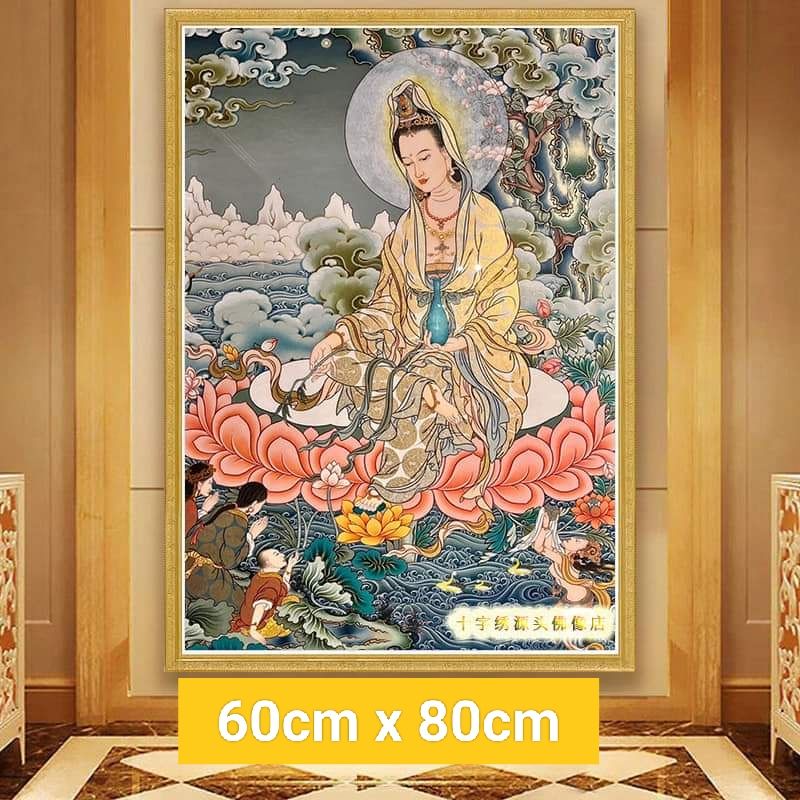 Tranh thêu chữ thập phật bà, tranh thêu mẹ quan thế âm(order monalisa)