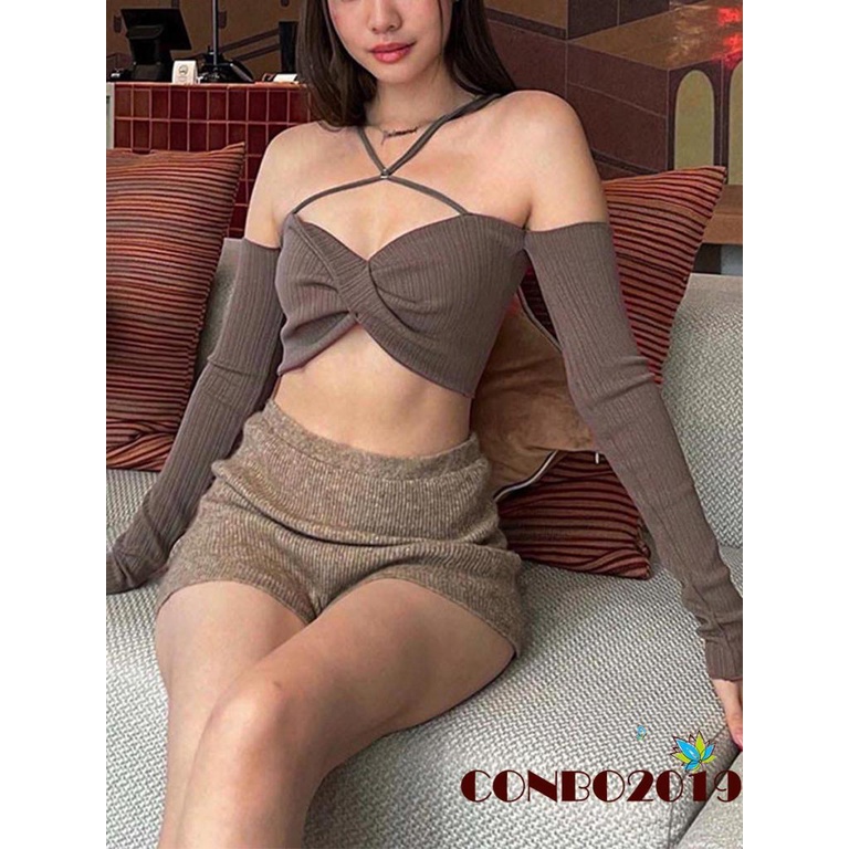 Áo Croptop Tay Dài Màu Sắc Thời Trang Cho Nữ