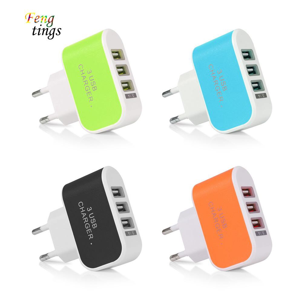 Cốc sạc 3 cổng USB phích cắm EU/US lựa chọn tiện dụng