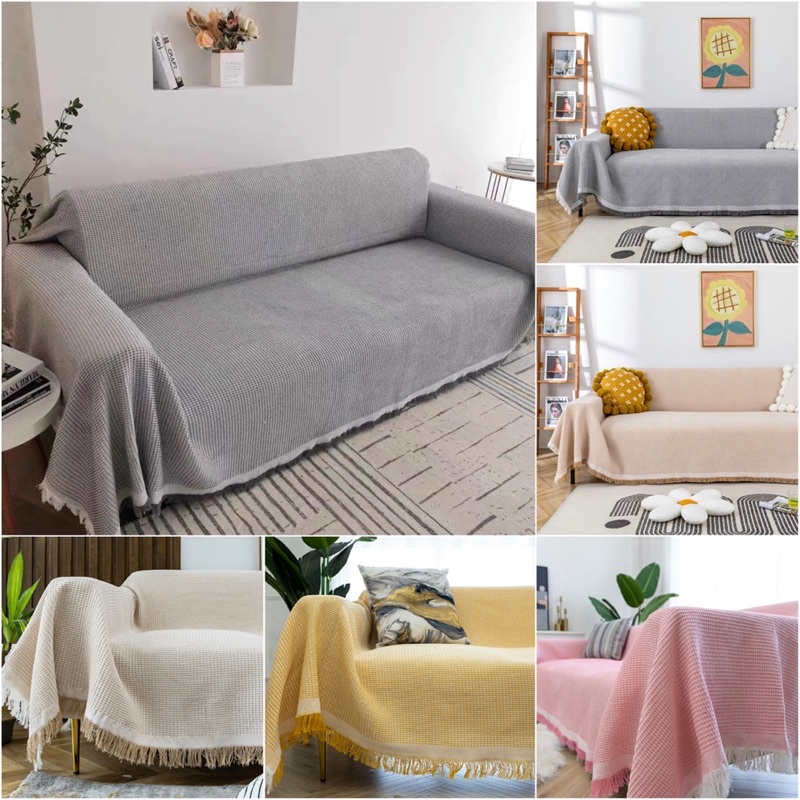 Thảm Trải Sofa Dày Dặn Vintage Đan Caro Sang Chảnh