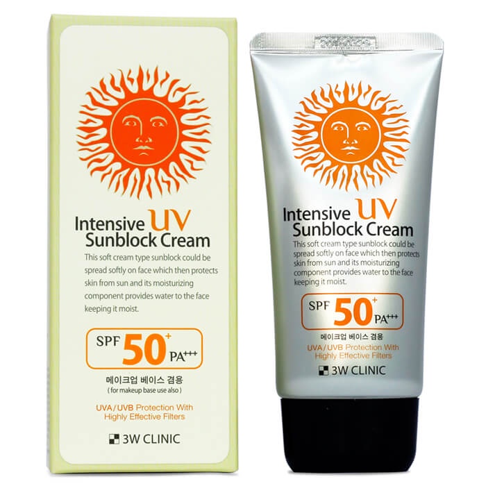 Kem chống nắng trắng da, Kiềm dầu, lâu trôi 3W Clinic Intensive UV Sunblock Cream Hàn Quốc SPF 50 PA+++ 70ml - BẠC