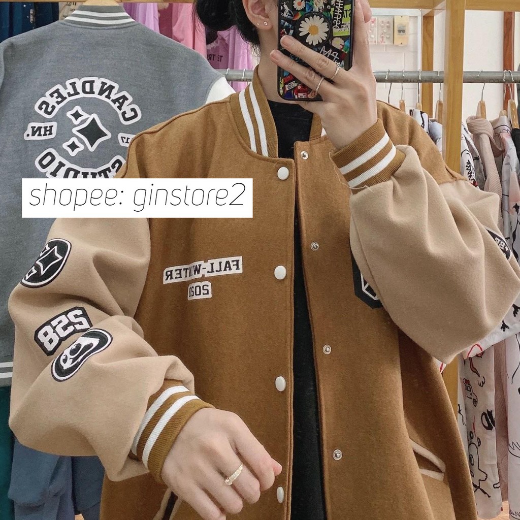 Áo khoác bomber nam nữ kaki oversize Áo bomber form rộng Áo khoác bóng chày Candle unisex - Gin Store | BigBuy360 - bigbuy360.vn