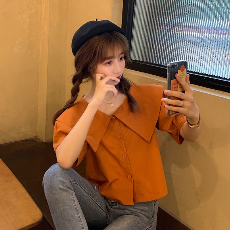 New Korean Style Tops for Women Fashion Loose Small and Short Niche Puff Short Sleeve Shirt