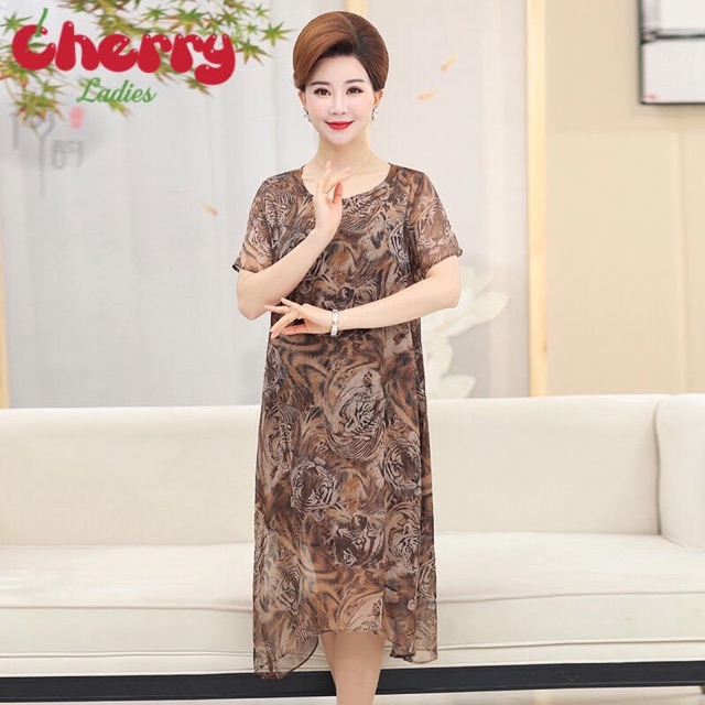 VÁY ĐẦM TRUNG NIÊN KIỂU ĐẦM SUÔNG VOAN CAO CẤP - VÁY ĐẦM TRUNG NIÊN ĐẸP CHERRY LADIES