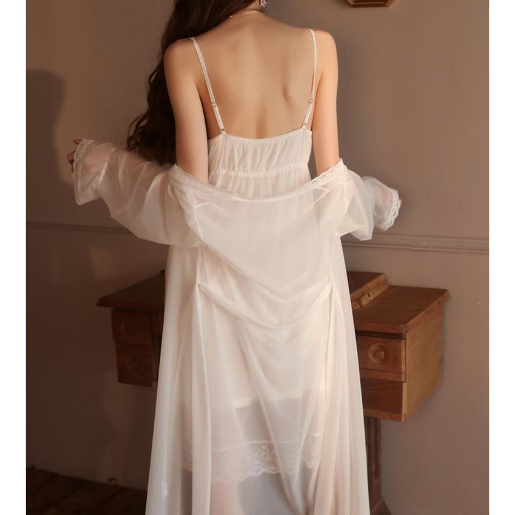 Váy ngủ ren dáng dài gợi cảm Đầm mặc nhà 2 dây sexy ren mềm mại, mịn, mát M76