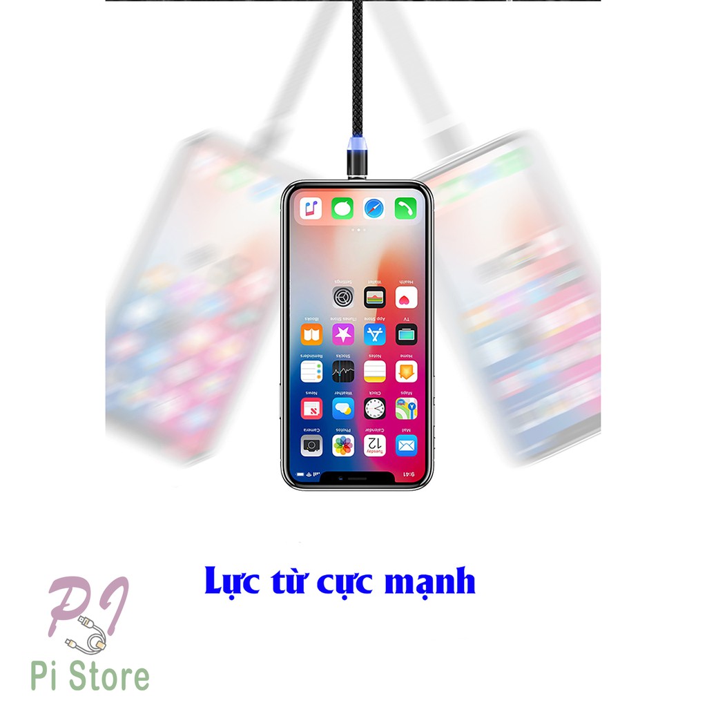 [Bán Lỗ Xả Kho] Cáp sạc từ hút nam châm đầu Iphone | micro USB | Type C xoay 360 độ dây dù,có LED cao cấp