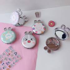 Gương tròn cầm tay mini tai thỏ nhỏ gọn xinh xắn không kém cute