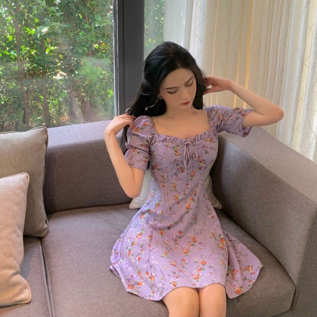 Đầm nữ hoa nhí dáng ôm mini tay ngắn Emilyshop