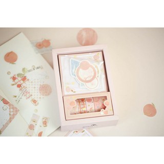 Hộp đào (5 cuộn washi tape, 20 stickers, 40 tờ memo)