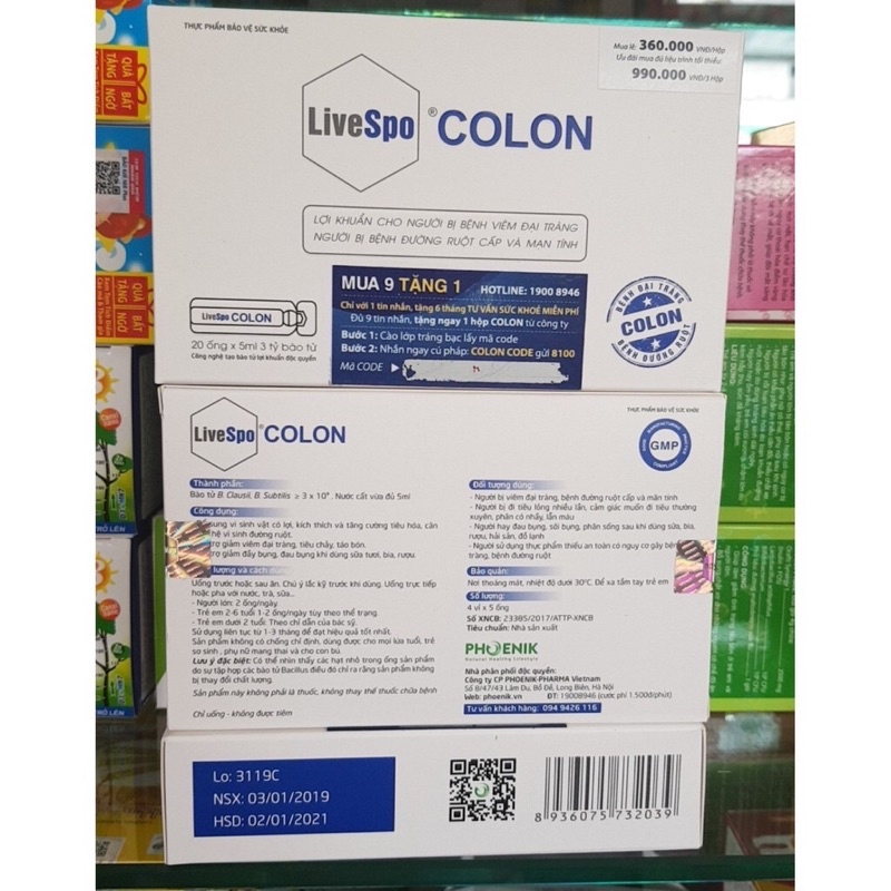 Bào tử lợi khuẩn Livespo colon Hộp 20 ống