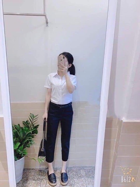 🌺 Áo sơ mi trắng chất thô đũi hàng bán shop