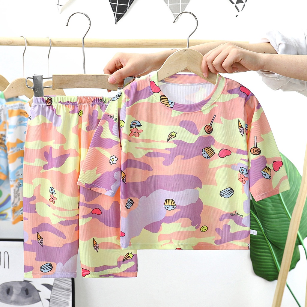 Bộ Đồ Ngủ 2 Món Gồm Áo Thun Tay Ngắn Và Quần Dài In Họa Tiết Hoạt Hình Thoáng Khí Mùa Hè Cho Bé Trai 1-8 Tuổi