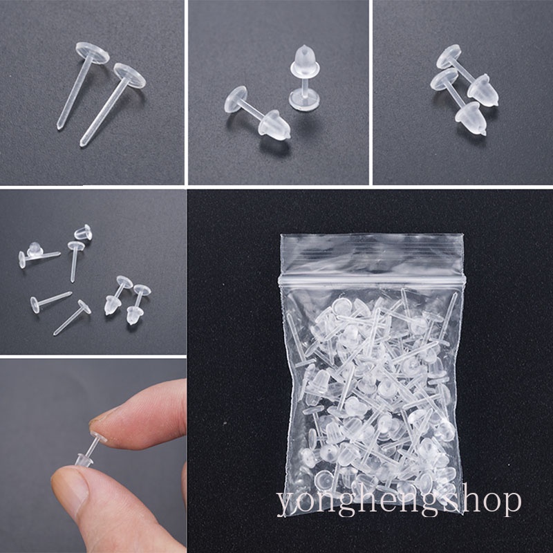 Bộ 50 Khuyên Xỏ Tai Bằng Nhựa Trong Suốt Chống Dị Ứng Phong Cách Đơn Giản