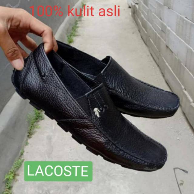 Giày lười Lacoste Moccasin bằng da thật trọng lượng nhẹ phong cách đường phố giản dị dành cho nam