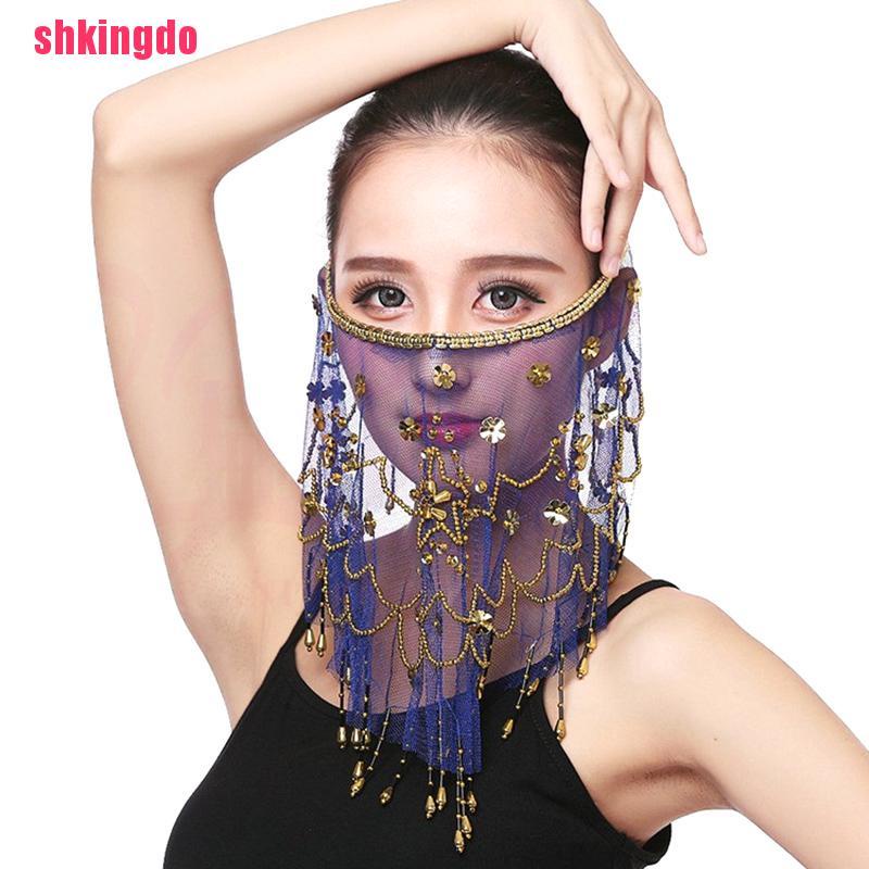Mạng che mặt vải lưới thêu hoa mận phong cách Ấn Độ cho nữ múa bụng