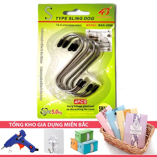 [Tổng Kho Sỉ] Set 4 Móc Chữ S INOX - S7 Treo Đồ Đa Năng - 8.5cm - Có Đầu Giữ Chống Trượt