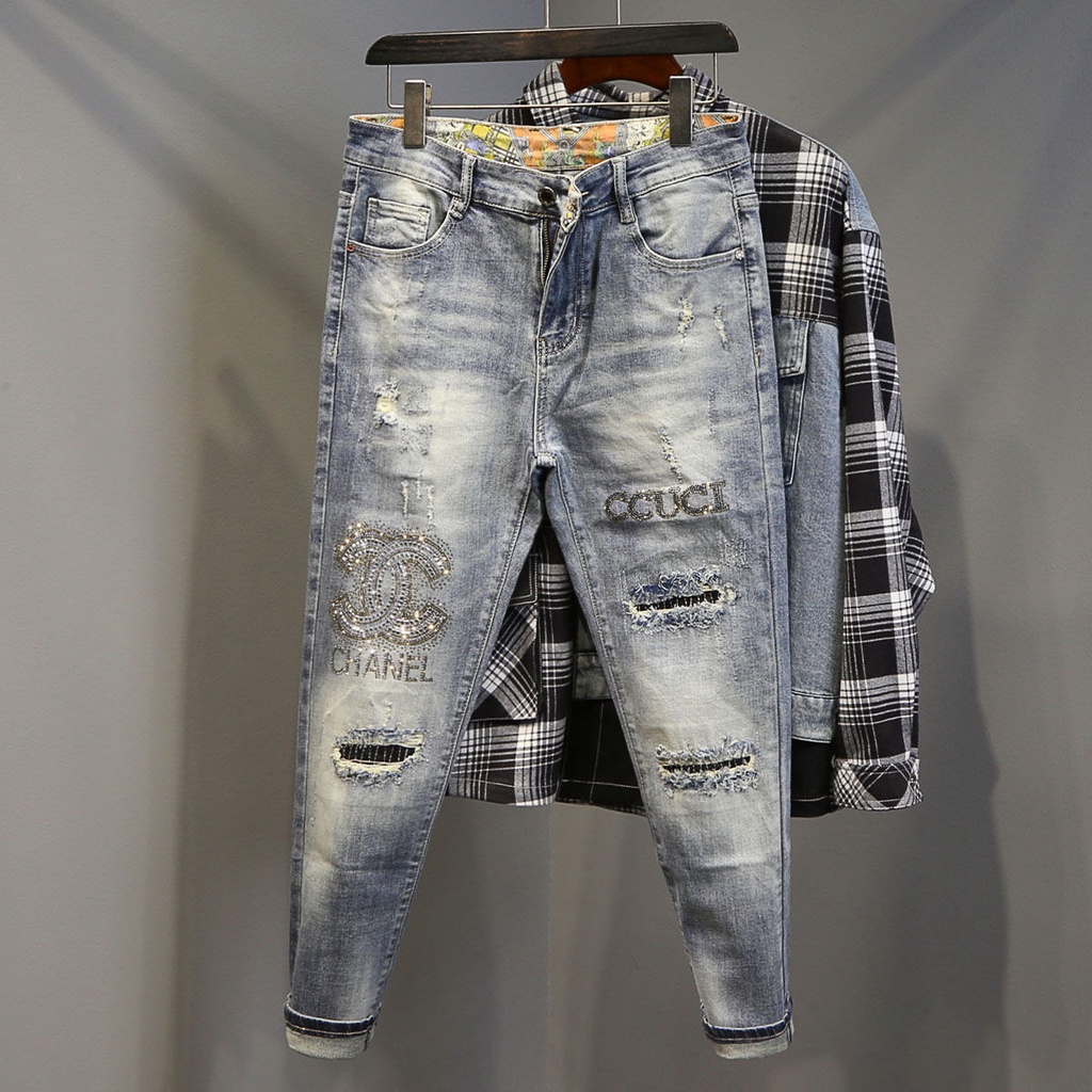 Quần Jean Dáng Ôm Kiểu Rách Cá Tính Trẻ Trung Cho Nam