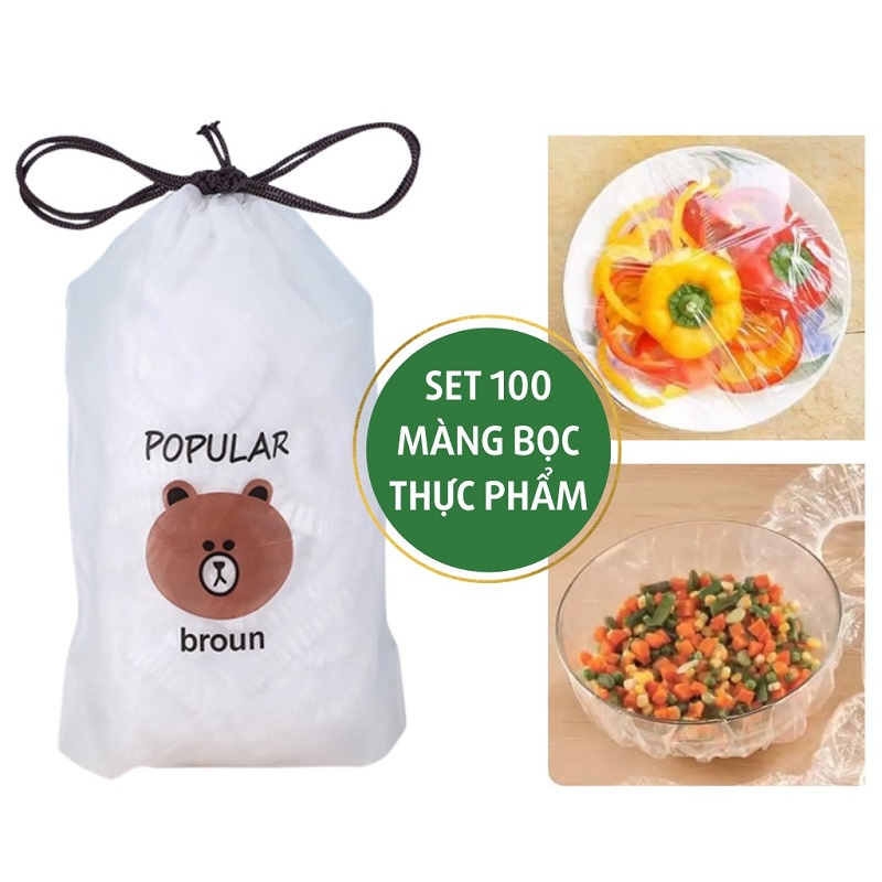 COMBO 300 màng bọc thực phẩm PE túi gấu có chun bọc đồ ăn co giãn