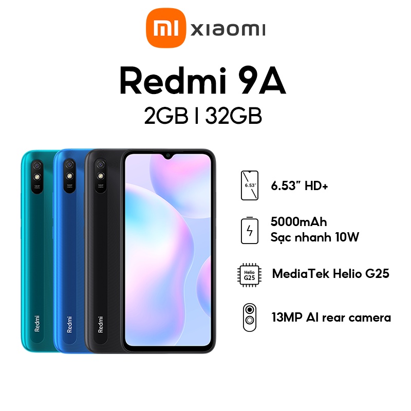 Điện Thoại Xiaomi Redmi 9A 2GB l 32GB - Màn hình lớn 6,53&quot; - Pin 5000mAh - Chính hãng