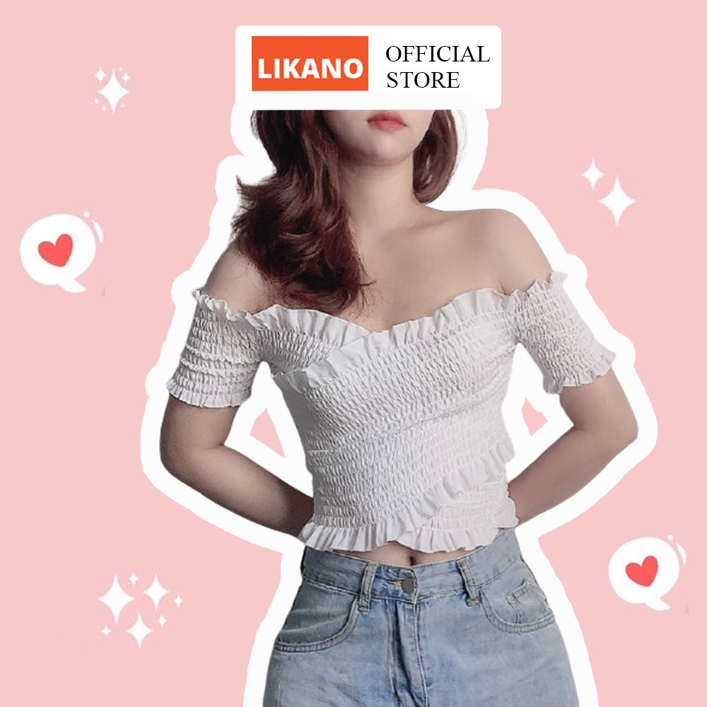 Áo croptop nữ trễ vai tay ngắn kiểu ôm, áo crt ôm đắp chéo ngực siêu dễ thương LIKANO CRT29