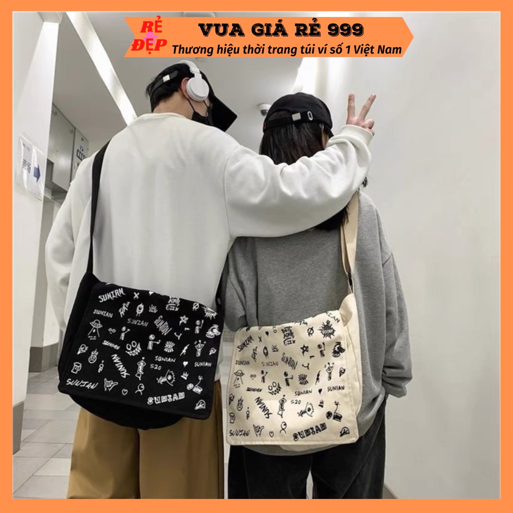 Túi đeo chéo nữ vải canvas giá rẻ đeo vai đi học đựng vừa A4 phong cách hàn quốc TV106