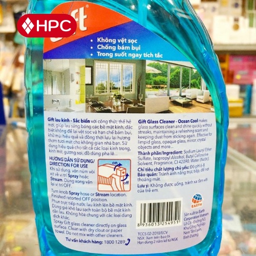 Nước Lau Kính, Lau Gương, Lau Thủy Tinh Gift 540mL, Sáng Bóng, Chống Bám Bụi, Hương Sắc Biển - HOÀNG PHÁT STORE