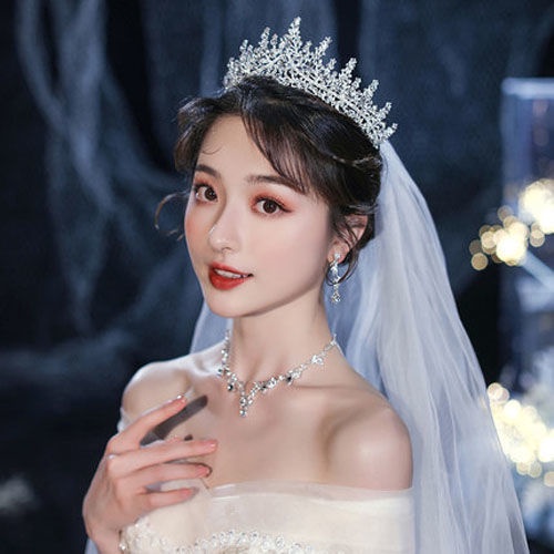 Bộ Trang Sức Hình Vương Miện Đính Đá Lấp Lánh Thời Trang Dành Cho Cô Dâu