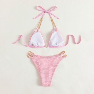 Bikini tam giác hồng phối xích