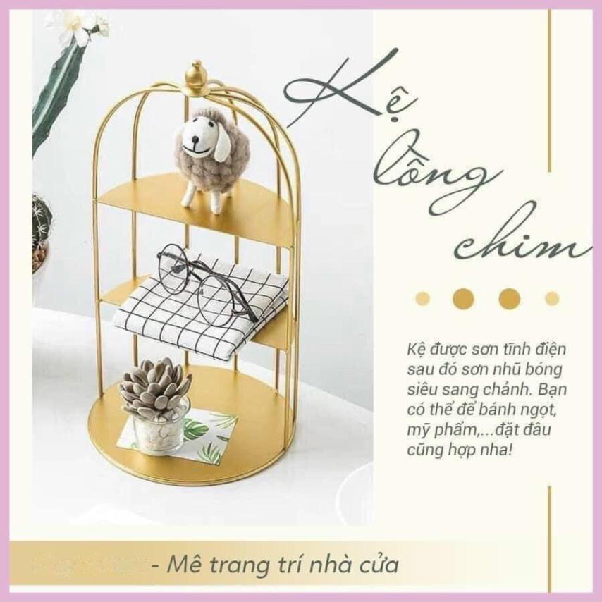 KỆ MỸ PHẨM LỒNG CHIM TRƯNG BÀY MĨ PHẨM ĐỂ BÀN 3 TẦNG