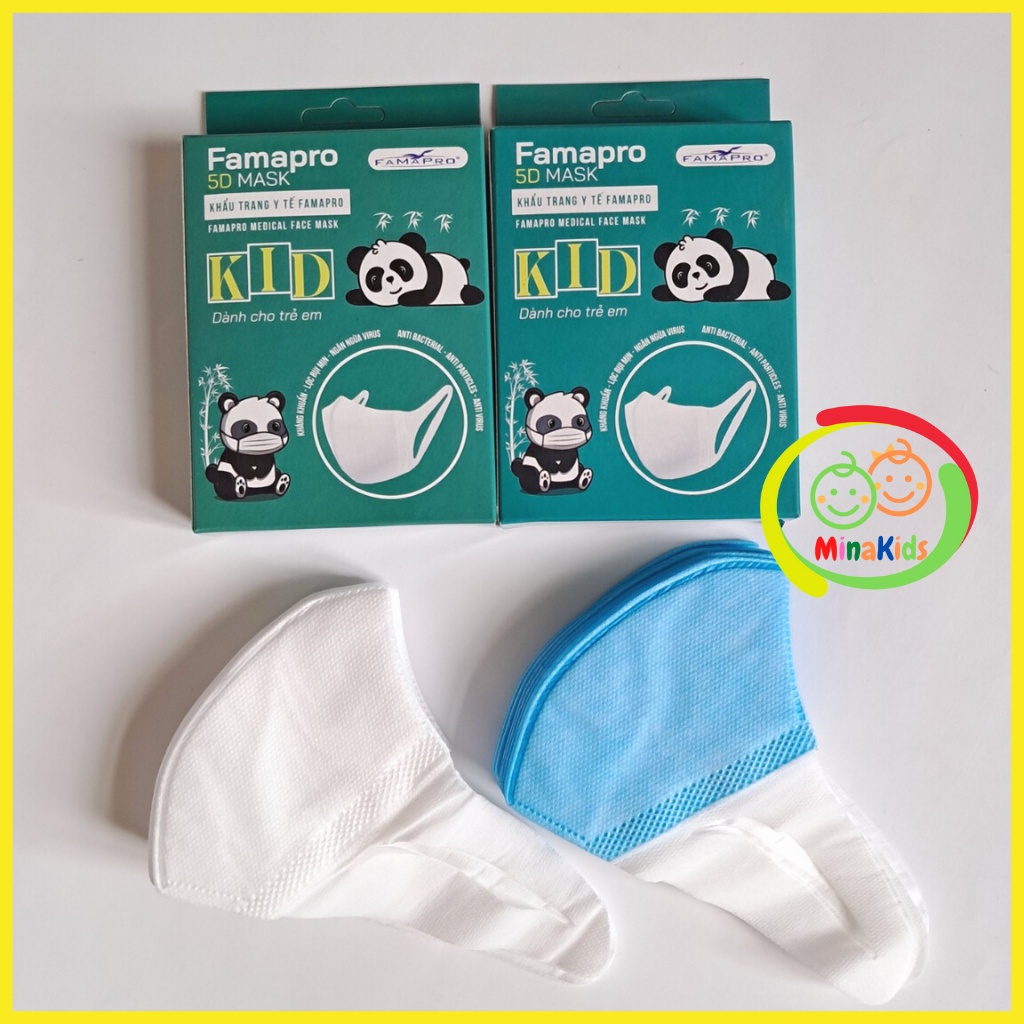 Hộp 10 Chiếc Khẩu Trang Y Tế Trẻ Em Famapro 5D Mask Kid Quai Vải Nam Anh 3 Lớp Cho Bé Dưới 10 Tuổi KT12