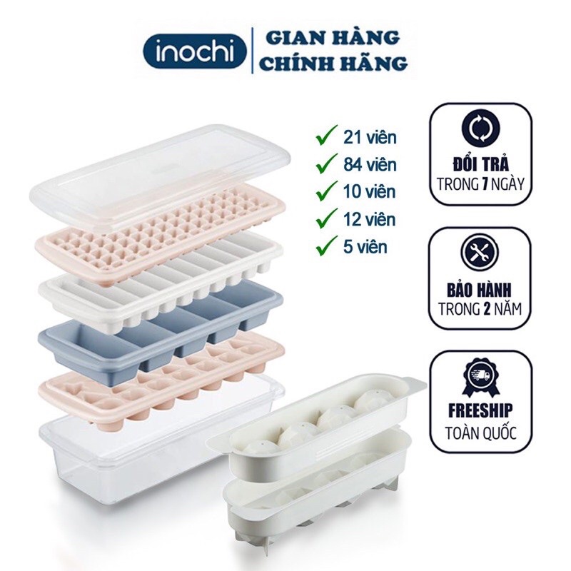 Khay đá INOCHI có hộp và nắp làm thạch trái cây, trữ đồ ăn dặm có nắp - hộp đựng