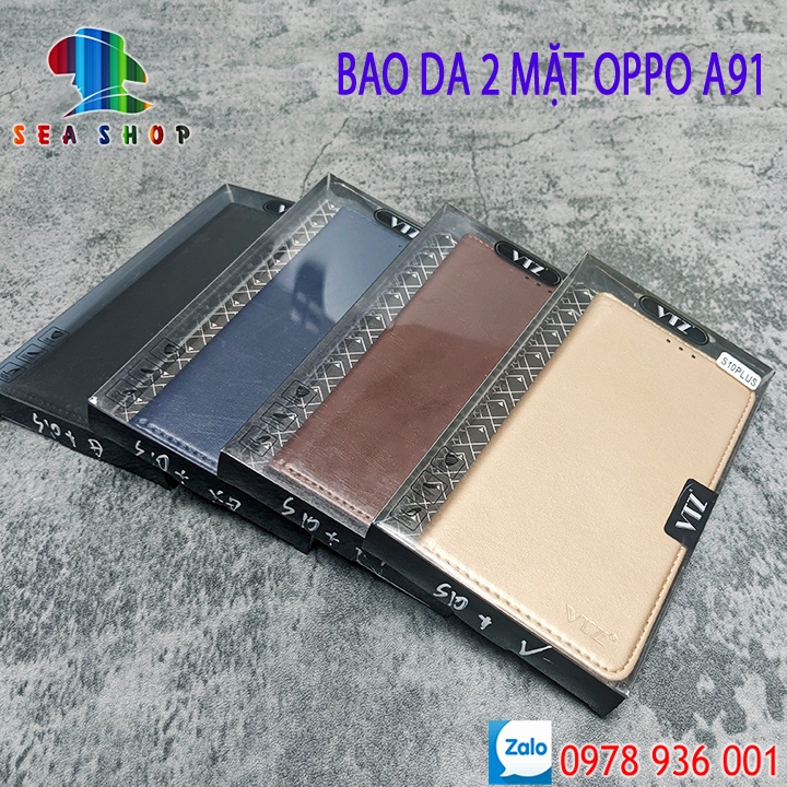 Bao da Oppo A91  Nắp gập-Ốp lưng 2 mặt có thiết kế ví cà thẻ, ngăn lớn để tien mặt - Kính full màn 9d