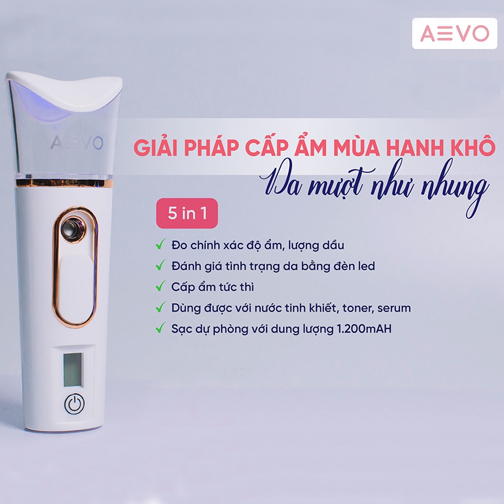Máy phun sương tạo ẩm AEVO Nano Sprayer 5IN1 làm sạch da, cấp ẩm tức thì, phù hợp với mọi loại da