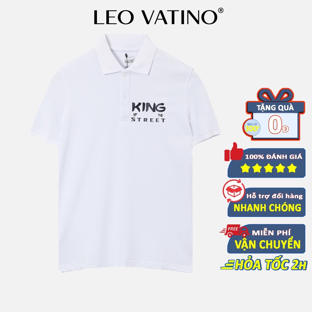 Áo phông thun polo nam Leo Vatino trắng tay ngắn lỡ cổ bẻ King Pug Galvin 55