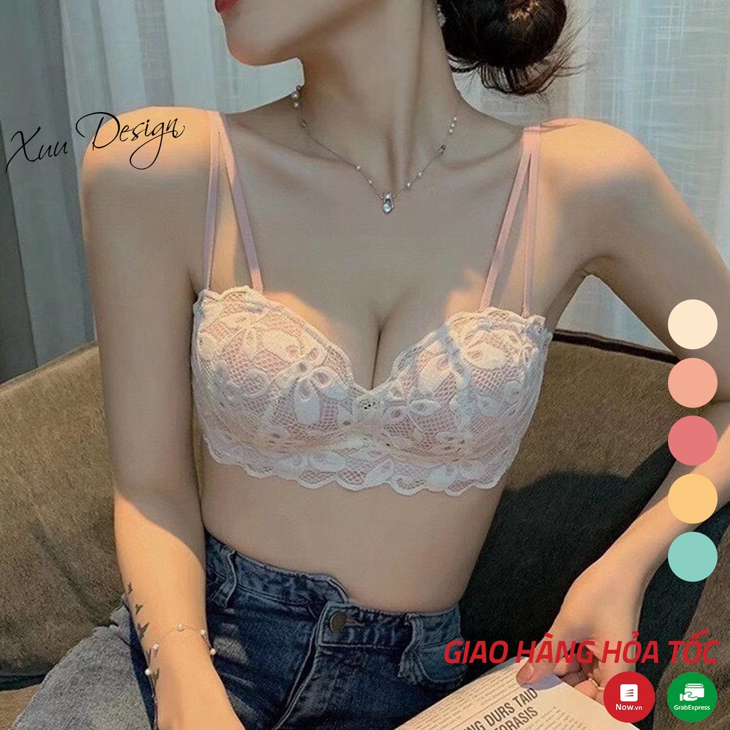 Áo ngực nữ phối ren mềm mại XUU, có lỗ thông hơi, đệm hình bàn tay AV13