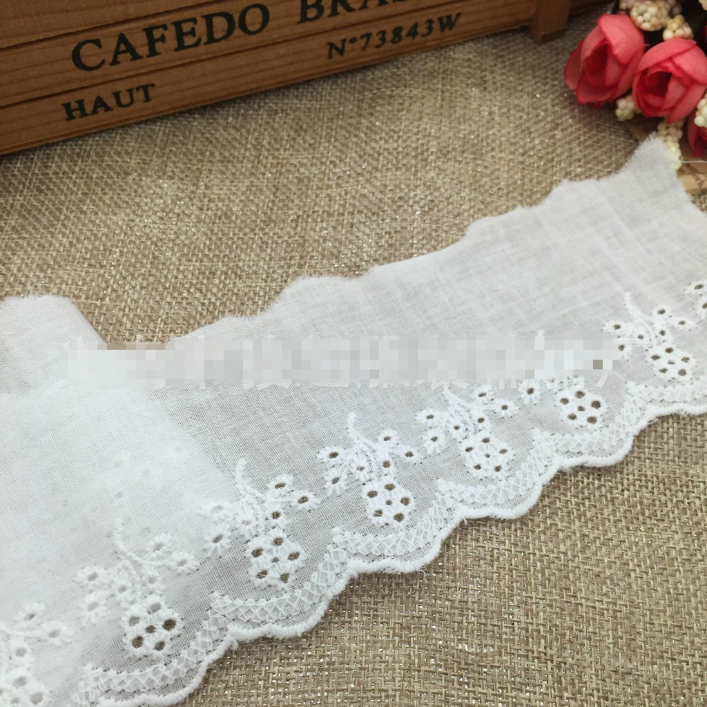 7cm ren cotton vải thô đục lỗ thêu lá cây  hoa phụ kiện handmade may mặc phụ liêu quàn áo giày mũ