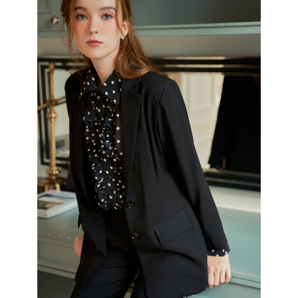 Áo khoác vest công sở nữ YV LE &amp; CO vải Rayon màu đen quyến rũ