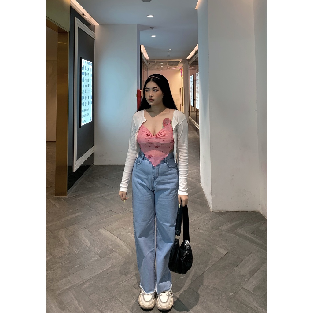 (Quần BigSize 30-35) Quần Ống Suông Tua Lai Xanh Nhạt, Không Co Giãn