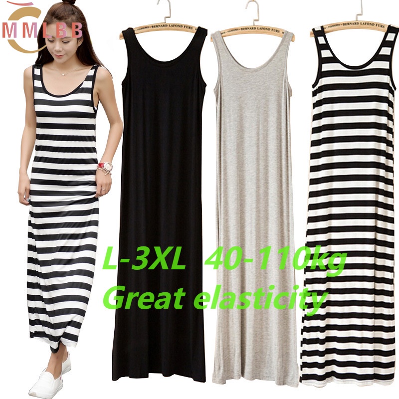 Đầm Ngủ Chất Cotton plus size Họa Tiết Kẻ Sọc Thời Trang Mùa Hè Cho Nữ