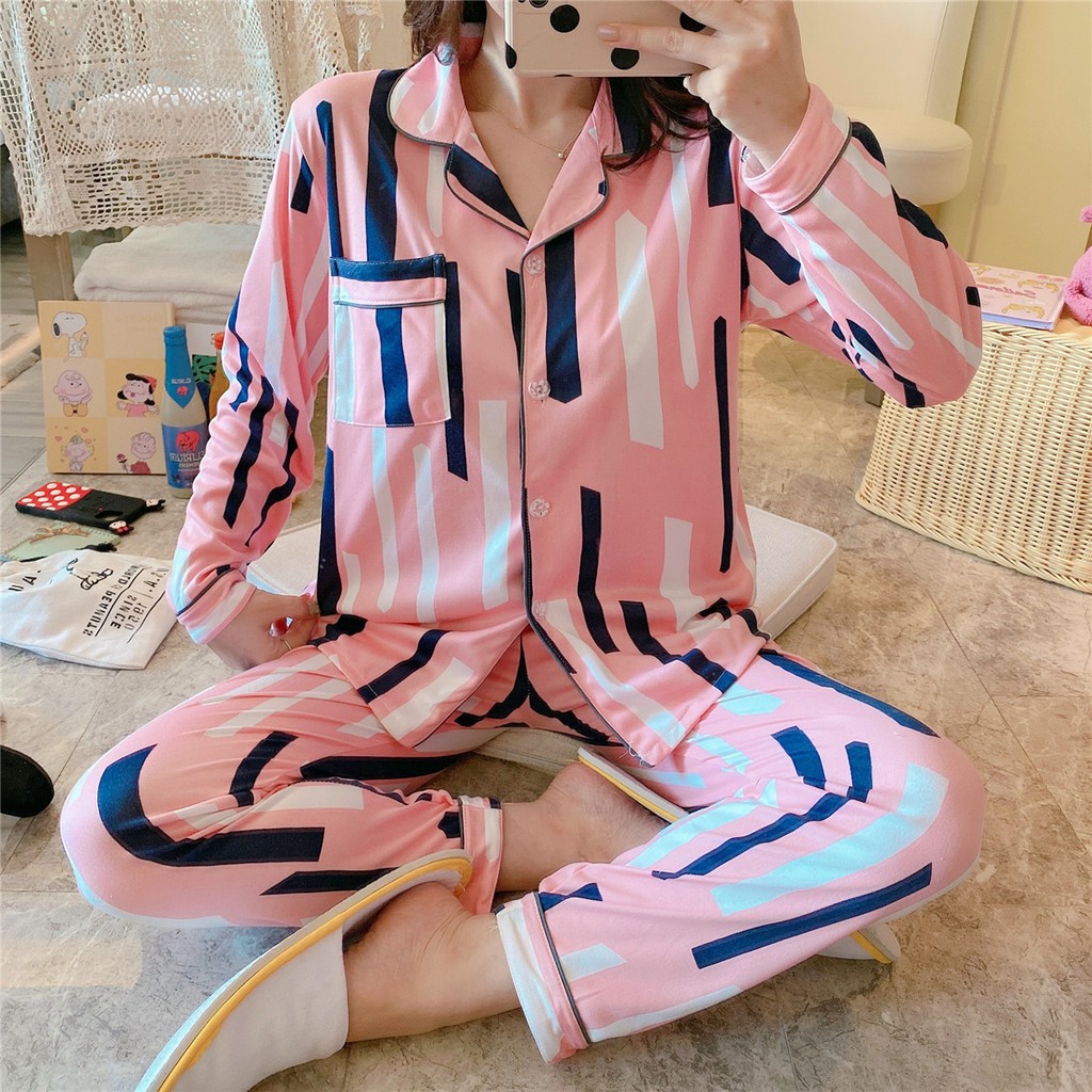 Bộ Pijama dài tay bộ ngủ phong cách Hàn quốc chất dày dặn không nhăn nhiều mẫu 1