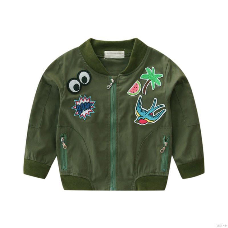 ruiaike  Children Army Green Printed Pilot Baseball Jacket Kids Long Sleeve Coat Hoodie Pullover Outerwear