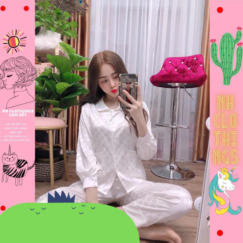 bộ đồ ngủ, đồ bộ pijama lụa nữ mặc nhà gấm cổ sen tay dài quần dài chất liệu gấm lụa cao cấp freeSize NH CLOTHINGS