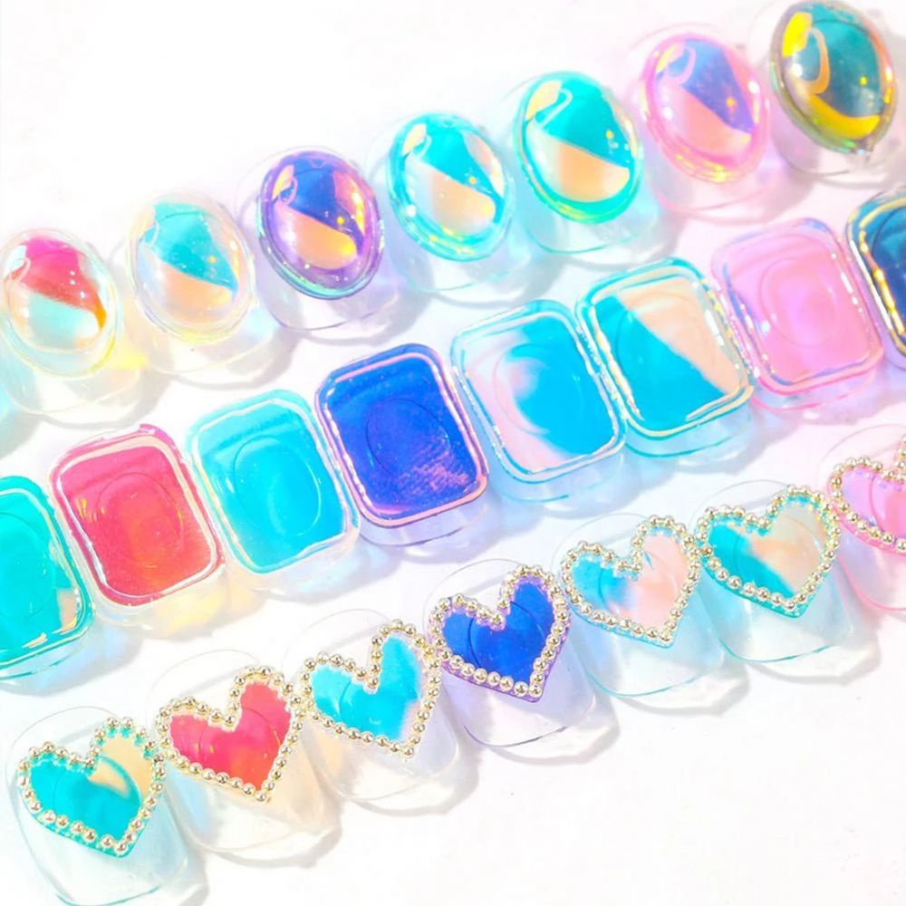 [Hàng mới về] Miếng dán trang trí móng tay màu laze nước đá viên hiệu ứng hào quang màu kẹo tùy chọn hình chữ nhật