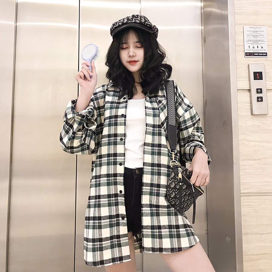 Áo Flannel Sơ Mi Kẻ Sọc Xanh Lá Nhat, Freesize, Dễ Phối Đồ, Phong Cách Streetstyle,Cam Kết Chất Lượng