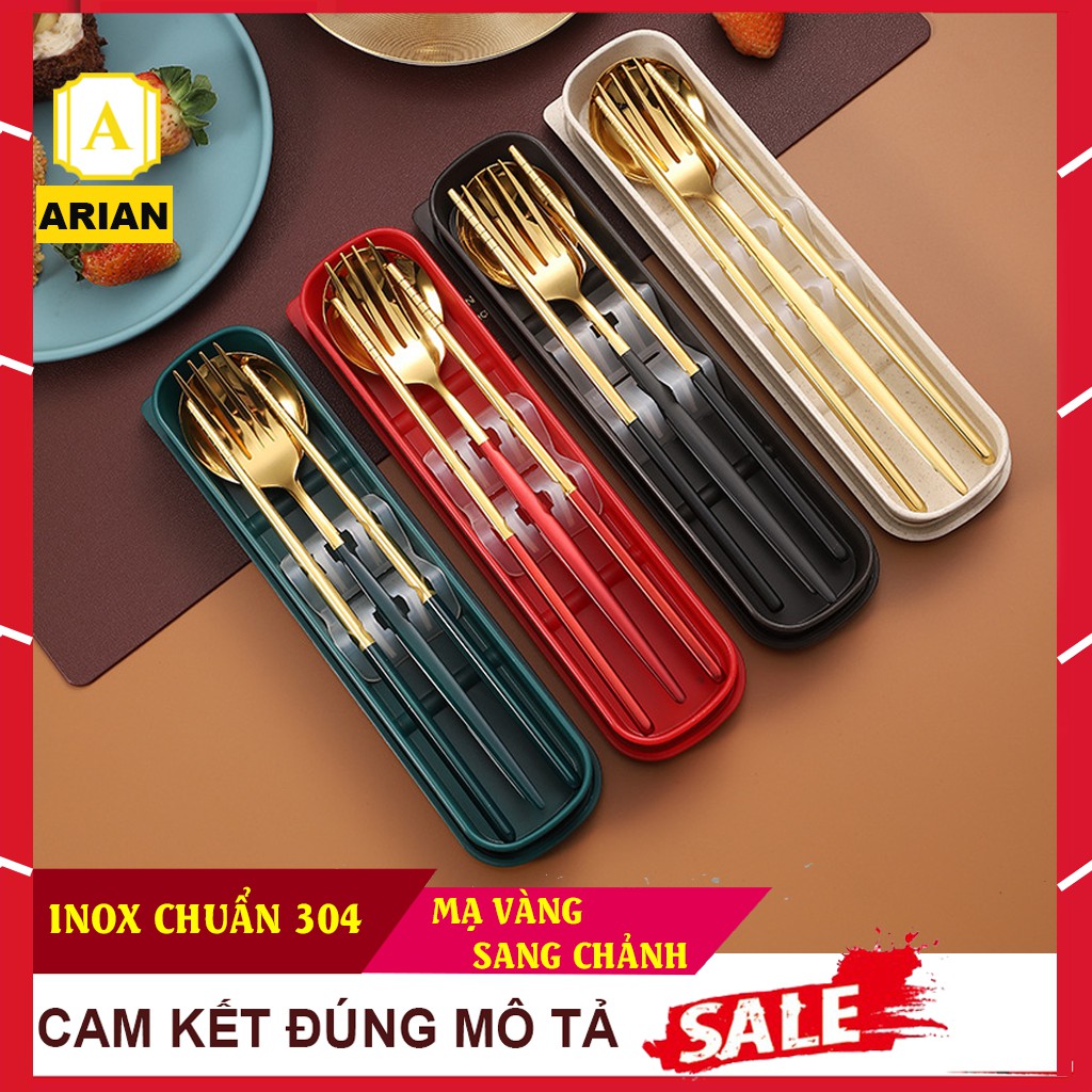 Bộ Đũa Muỗng Nĩa Inox Cá Nhân Mạ Vàng Cao Cấp DT03 Đũa Inox Kèm Hộp Đựng An Toàn Cho Sức Khoẻ Cho Dân Văn Phòng, Du Lịch