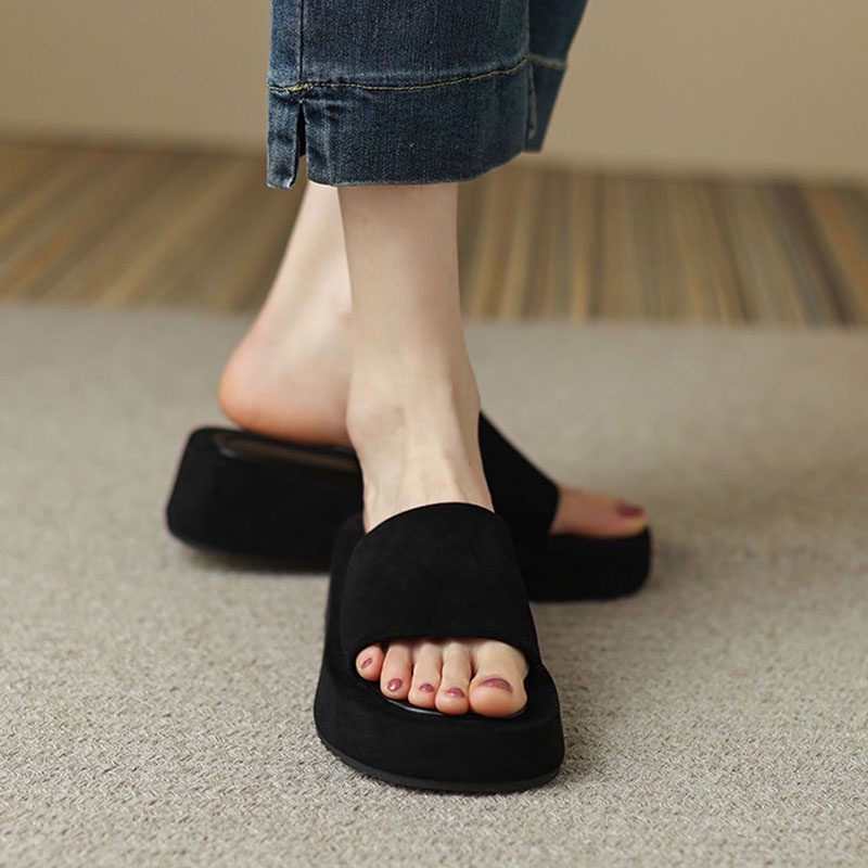 Dép đế xuồng IELGY bằng da thời trang đi biển cho nữ