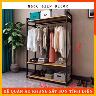 Kệ treo quần áo có giá treo quần tùy chỉnh các đợt dễ dàng, đơn giản, khung sắt sơn tĩnh điện, mặt gỗ melamin sang trọng