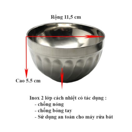 Bát cơm inox 2 lớp cách nhiệt Hoàng Gia mẫu xoắn cỡ 11.5cm (10c/1 sét)